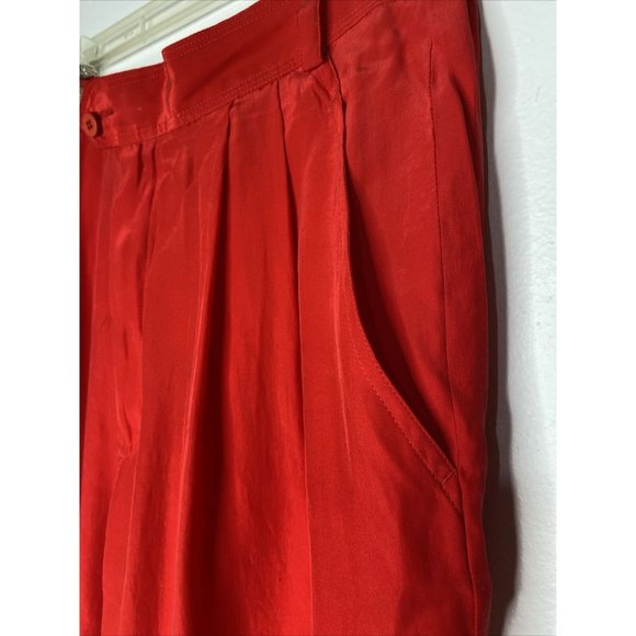 Vintage First Issue Red Silk Pants Sz 12, High Waisted Wide Leg Pleated Pockets - Picture 5 of 7
